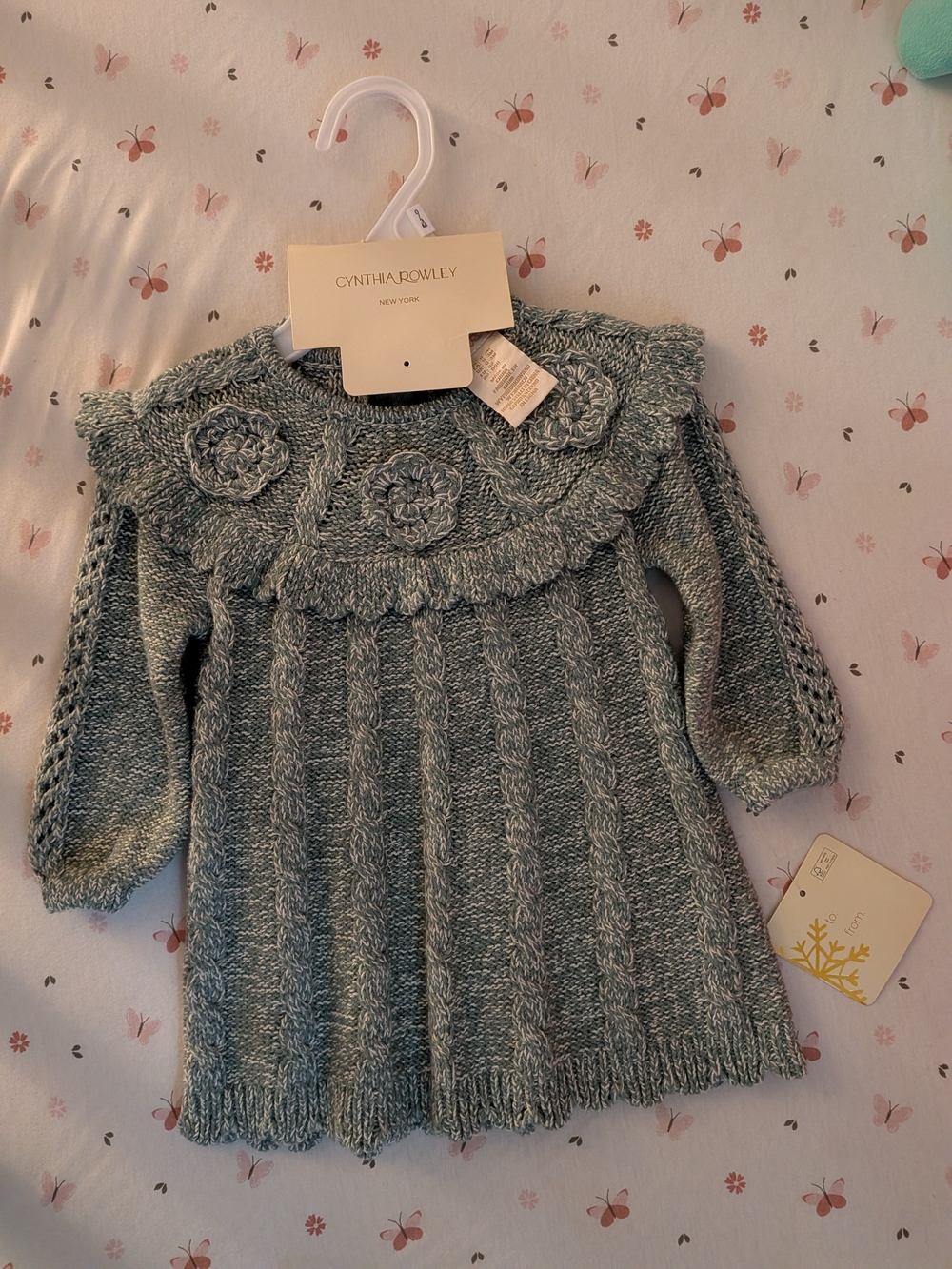 Cynthia Rowley Mint Green Cable Knit Floral Yoke Dress